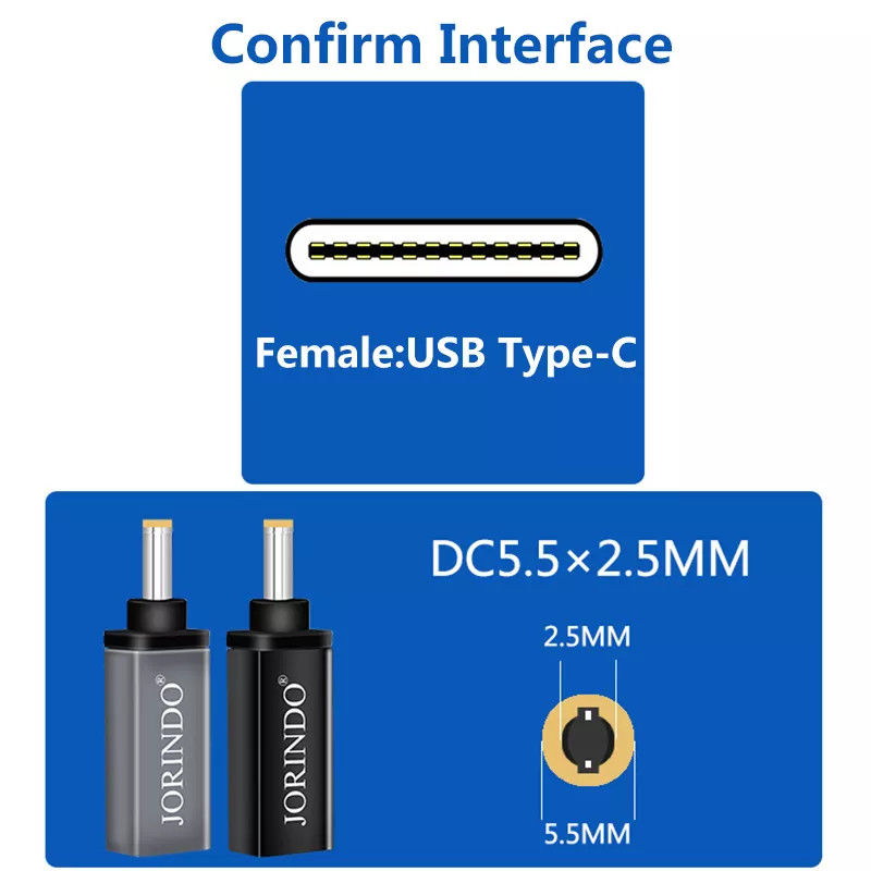 100W USB Type C Female To DC 5.5x2.5mm Male PD Connector Sạc nhanh