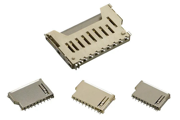 Thân ngắn 9Pin Đầu nối thẻ nhớ SD Loại đẩy Đẩy Vỏ đồng