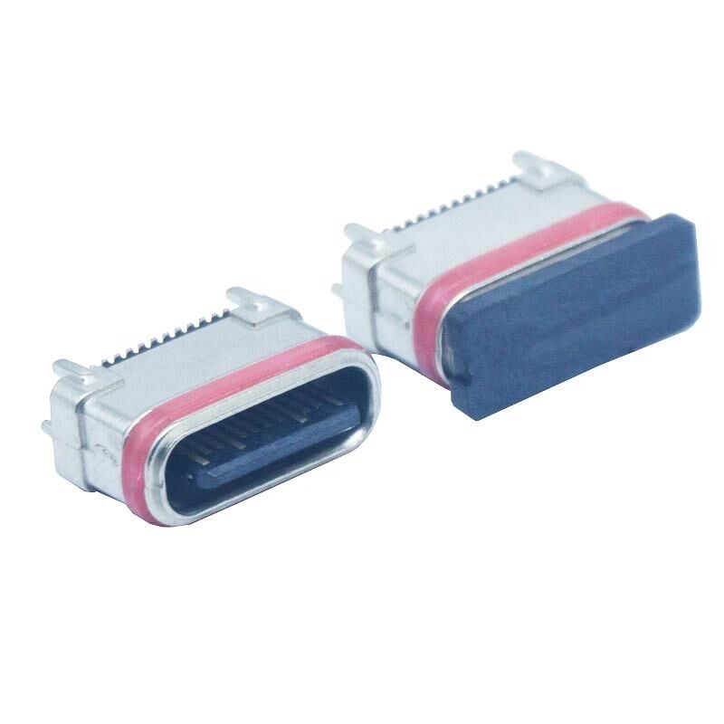 Không thấm nước SMD Dọc kẽm bột kim loại 24Pins nữ Type-c kết nối cổng sạc USB cắm