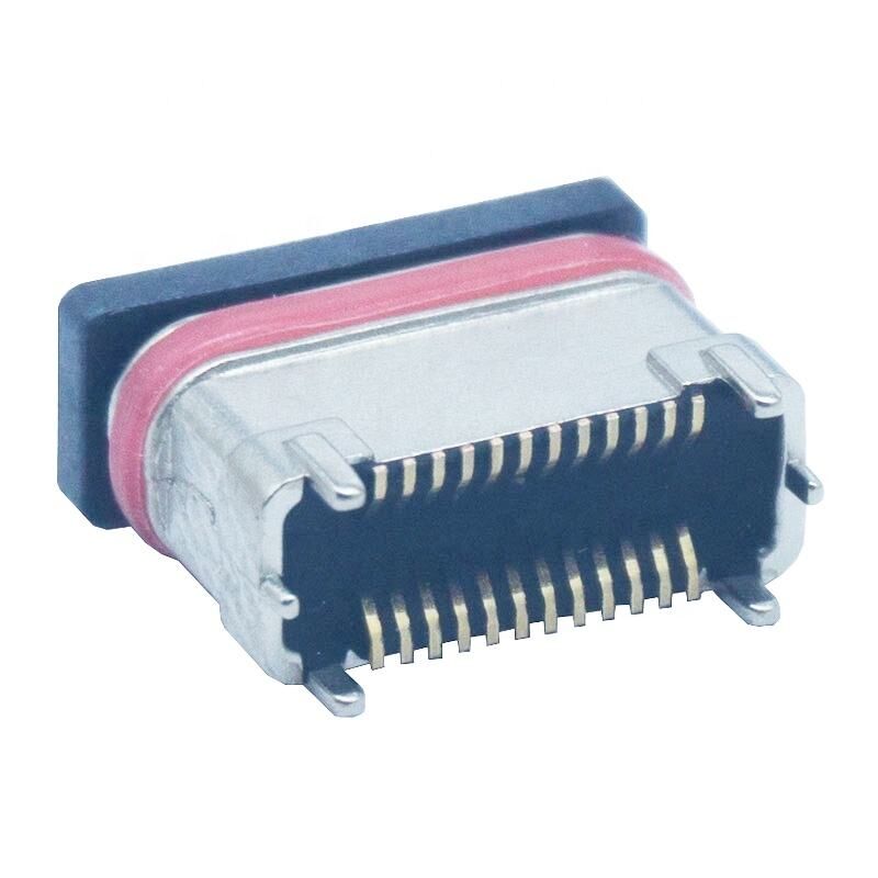 Không thấm nước SMD Dọc kẽm bột kim loại 24Pins nữ Type-c kết nối cổng sạc USB cắm