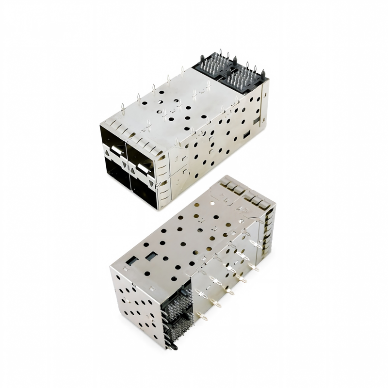 Đầu nối SFP+ 2x2 Press-Fit 80 chân Small Form-factor Pluggable Plus Đầu nối SFP+ Đa cổng xếp chồng 2x1 có cổng Lightpipe