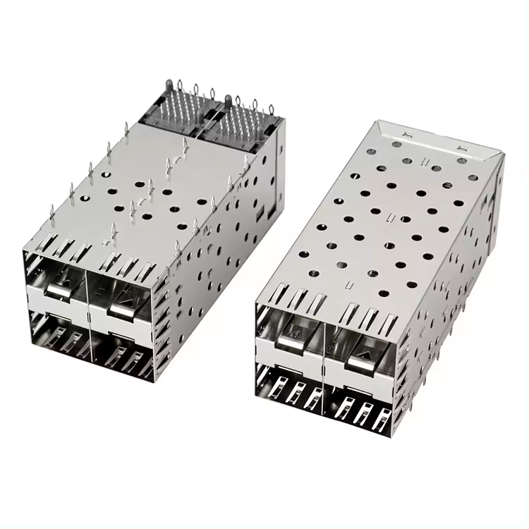 QSFP SFP Cage 2X2 Port Cage với Light PIPE XFP CFP Sfp Connector Dust Cover Fiber Optic Module Shielding