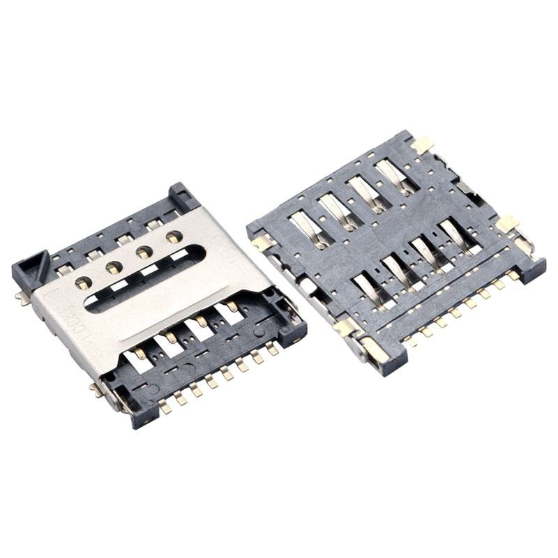 Ổ cắm thẻ Micro SIM 8 chân loại lật H1.5 đầu nối cái vỏ SUS hợp kim đồng