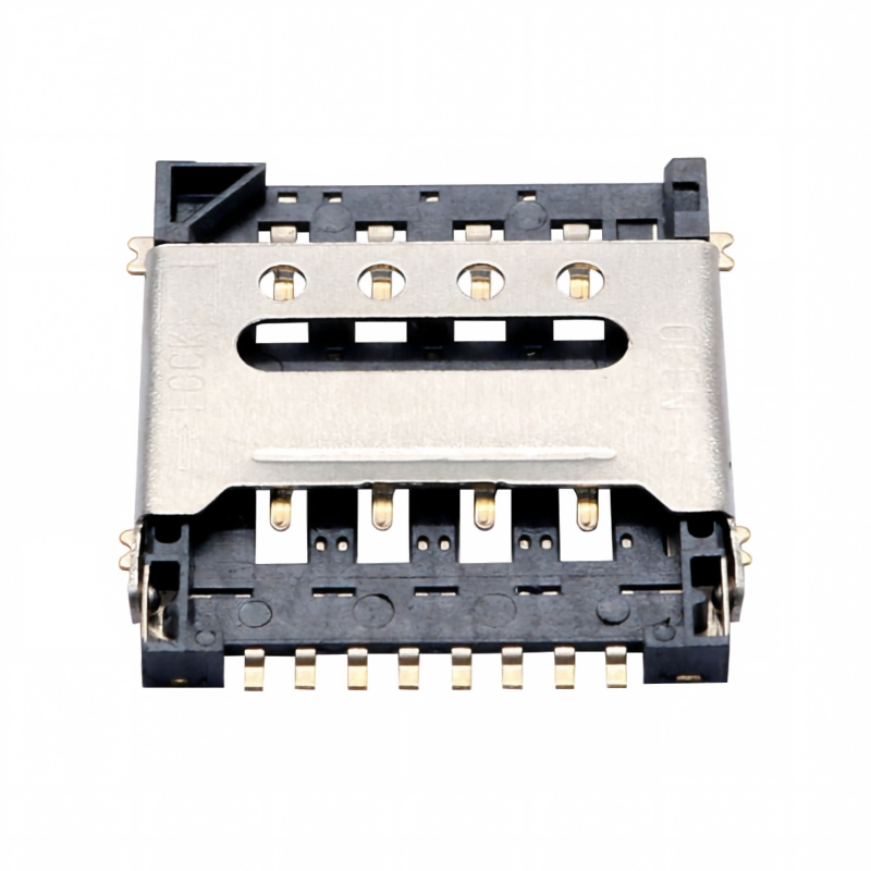 Ổ cắm thẻ Micro SIM 8 chân loại lật H1.5 đầu nối cái vỏ SUS hợp kim đồng
