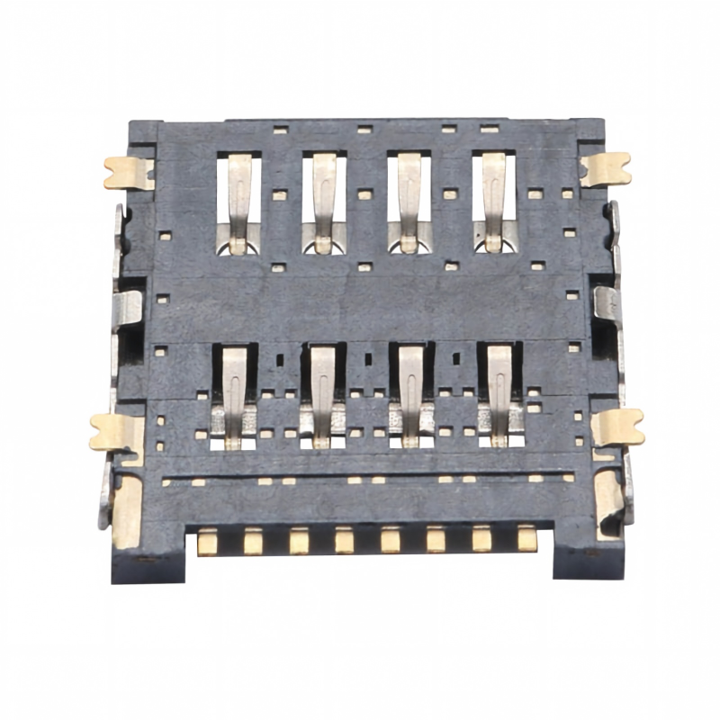 Ổ cắm thẻ Micro SIM 8 chân loại lật H1.5 đầu nối cái vỏ SUS hợp kim đồng
