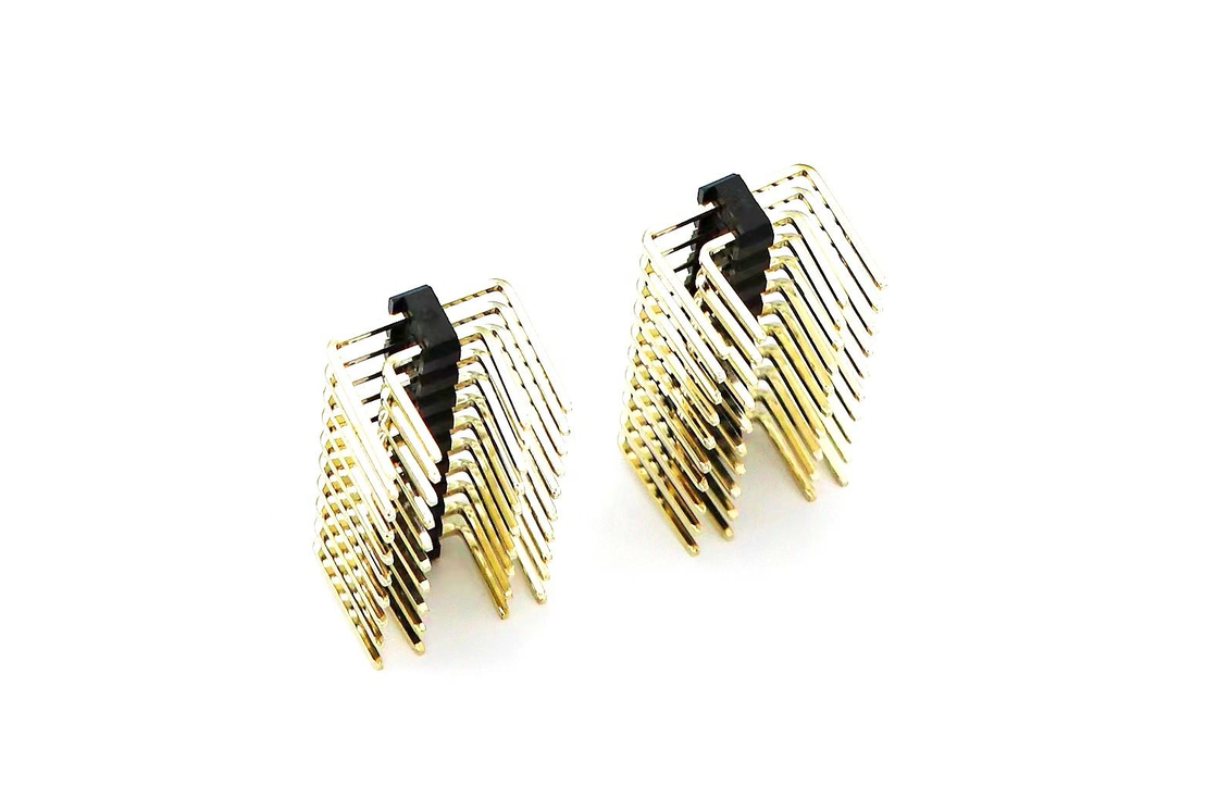 2.54mm Pitch Male Pin Header Dòng hai góc phải PCB Nylon SQ0.64mm H2.5mm 2 * 1P-2 * 40P